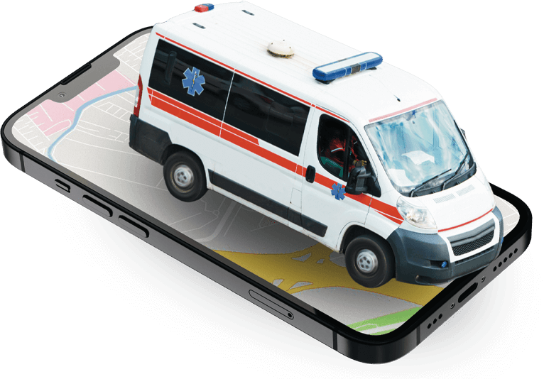 mockup telefono con mappa e ambulanza